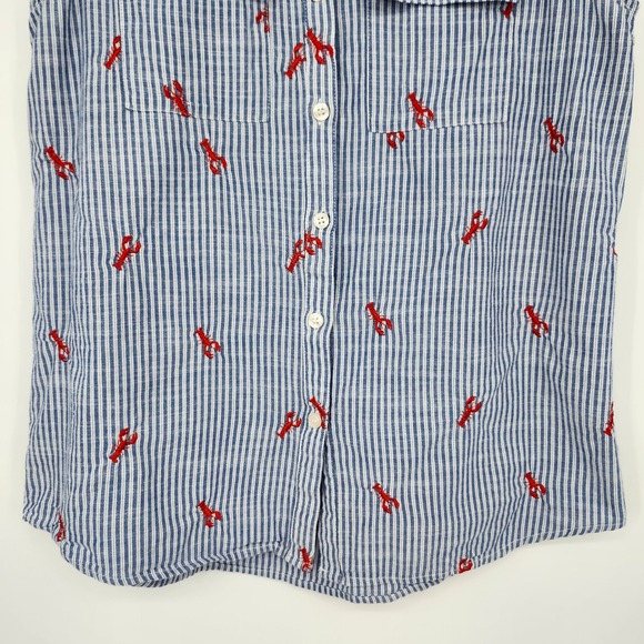 Bass Womens Lobster AOP Top Size S Blue White Embroidered‎ Coastal Nautical - Picture 3 of 7